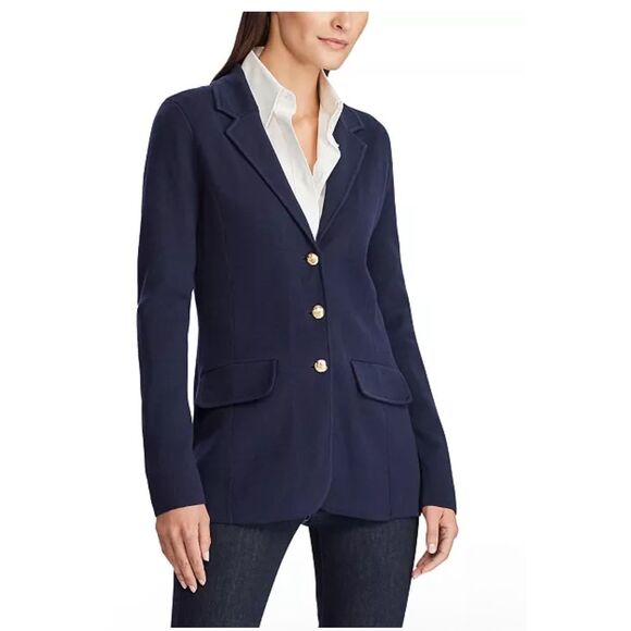 Lauren Ralph Lauren blue blazer gold tone from buttons with pockets size L cotto - Picture 13 of 13